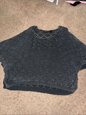 Miss Me Dark Gray Crochet Knit Poncho Sweater